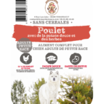 Etiquette sac croquette sans céréales au poulet pour chien adulte de petite taille