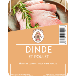 Etiquette sac croquette sans céréales dinde pour chat adulte