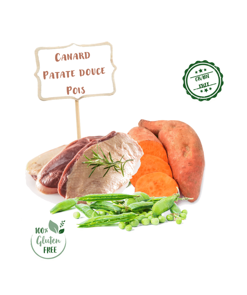 Ingrédients de la croquette Nala canard et patate douce pour chien adulte