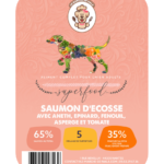 Etiquette du sac de la recette de croquette Nala au saumon d'écosse pour chien adulte