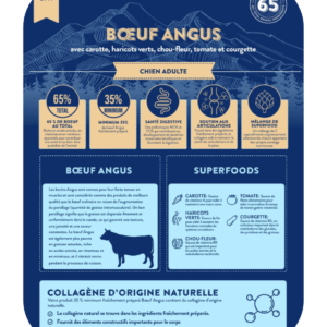 Composition de la recette de croquette Nala au boeuf angus pour chien adulte