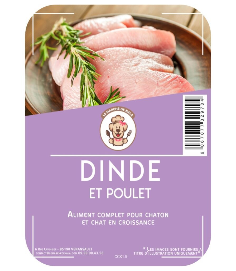 CCK Etiquette sac croquette sans céréales Dinde et poulet pour chaton