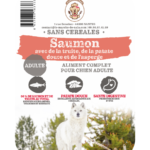 Etiquette du sac de la recette de croquette Nala à la truite et saumon pour chien adulte