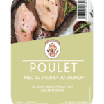 Etiquette du sac de croquette Nala poulet avec thon et saumon pour chat adulte stérilisé