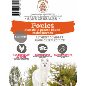 Etiquette du sac de la recette de croquette Nala au poulet pour chien adulte