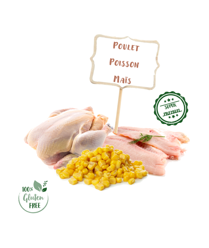 Ingrédients de la recette de croquette Nala au poulet et poisson pour chaton