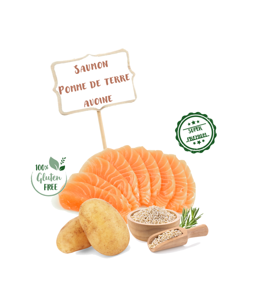 Ingrédients de la recette de croquette Nala au saumon et pomme de terre pour chien adulte de grande taille