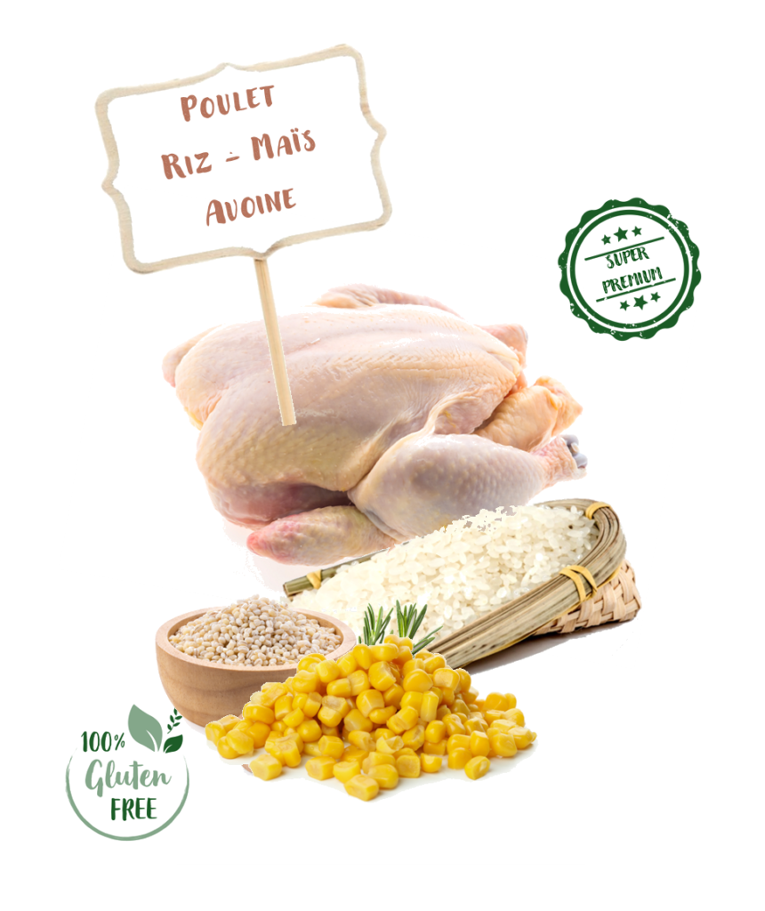 Ingrédients de la recette de croquette Nala au poulet et riz pour chiot