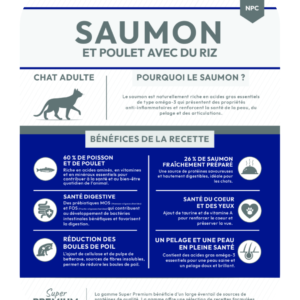 Composition de la recette de croquette Nala au saumon poulet et riz pour chat adulte