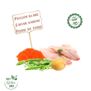 CCW - Ingrédients croquette recette au poisson blanc et caviar de hareng pour chat stérilsé