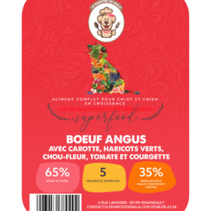 SFR - Etiquette croquette recette sans céréales au boeuf angus pour chiot