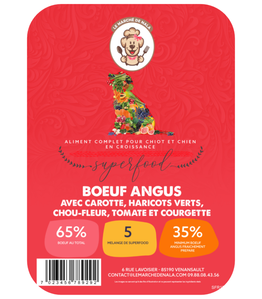 SFR - Etiquette croquette recette sans céréales au boeuf angus pour chiot